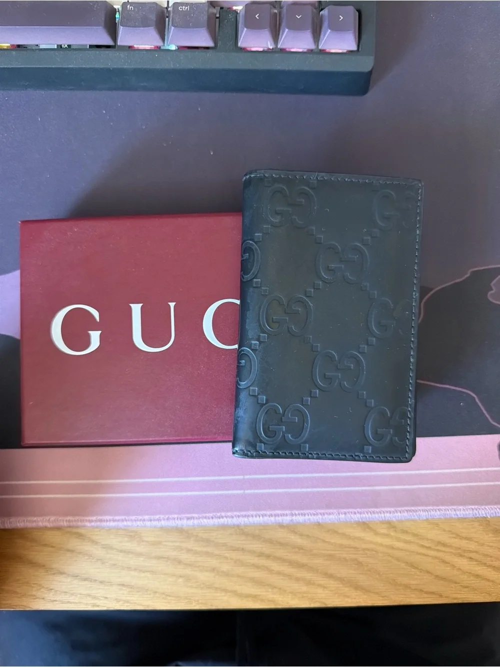 Gucci Black Embossed GG Leather Card & Key Holder